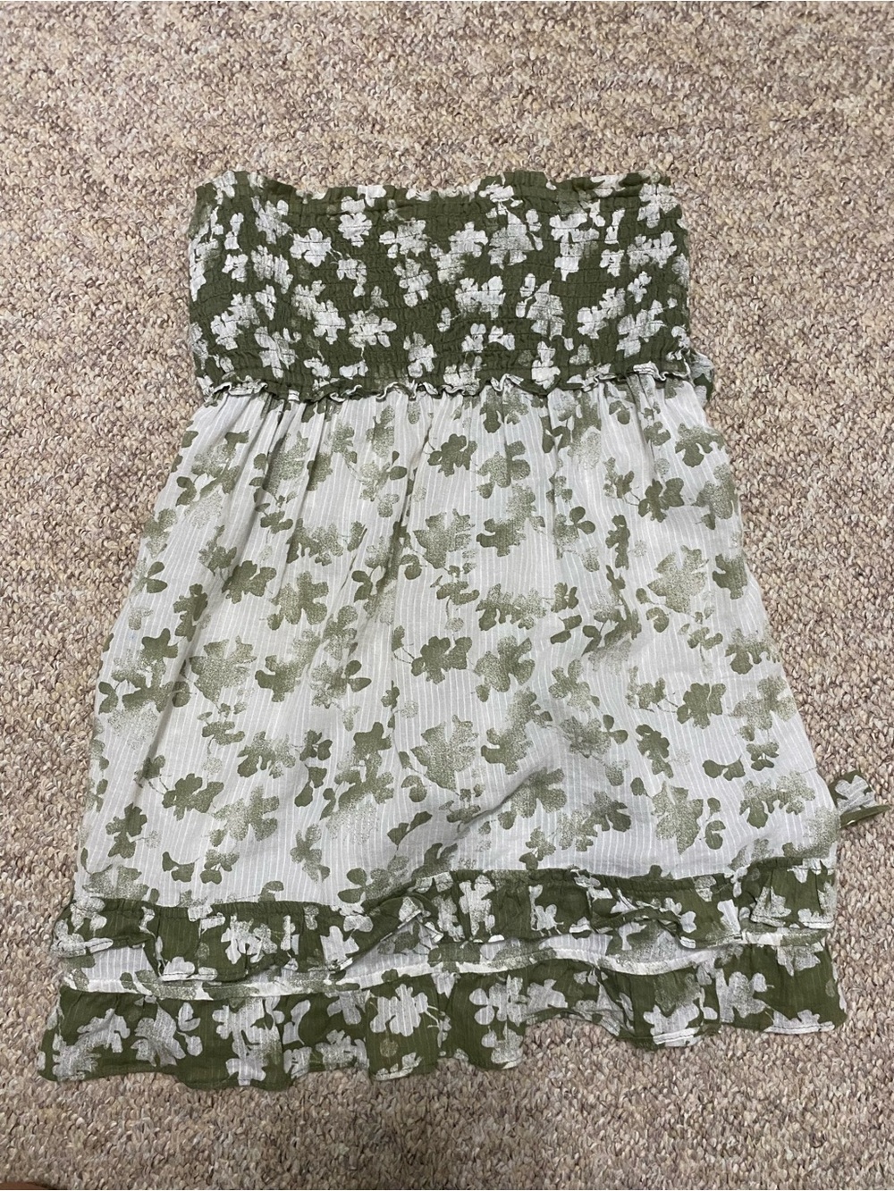 2000s/2010s Y2K Hollister Olive Green Smock Strapless Babydoll Top | Size M